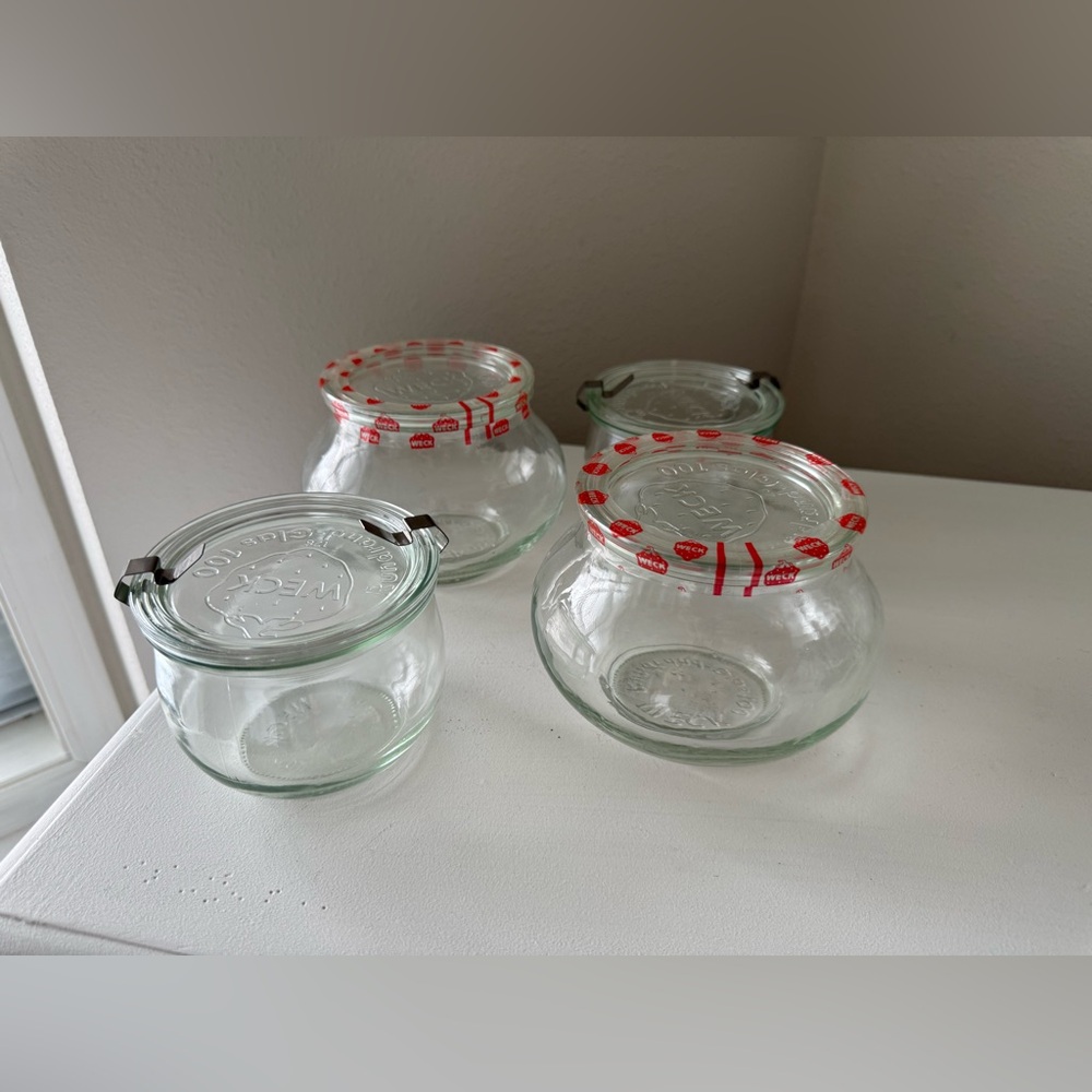 WECK | Lot Of 4 | 1 & 1/2 Liter Glass Jars Rundrand Tulip Strawberry Canning New